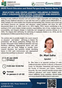 Thumbnail of GRIFE Finnish Education and Global Perspectives Seminar Series II: Educators’ and Center Leaders’ Wellbeing in Finnish Early Childhood Education: Challenges and Insights from Recent Research 