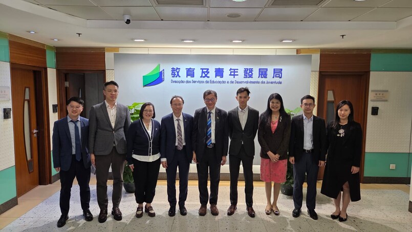 The EdUHK delegation visited the Education and Youth Development Bureau of the Macao Special Administrative Region. From the left: Dr Tao Lei, Assistant Professor and Programme Leader-designate of Tourism & Hospitality Management programme, AEDI; Mr Wong 